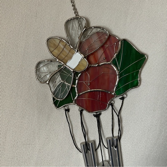 🌺Stained Glass Silver Tone Metal Wind Chime - Picture 3 of 5